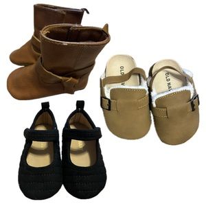 Old Navy NWOT Baby Girl Winter Boot Shoe Bundle Black Tan Size 6-12 months